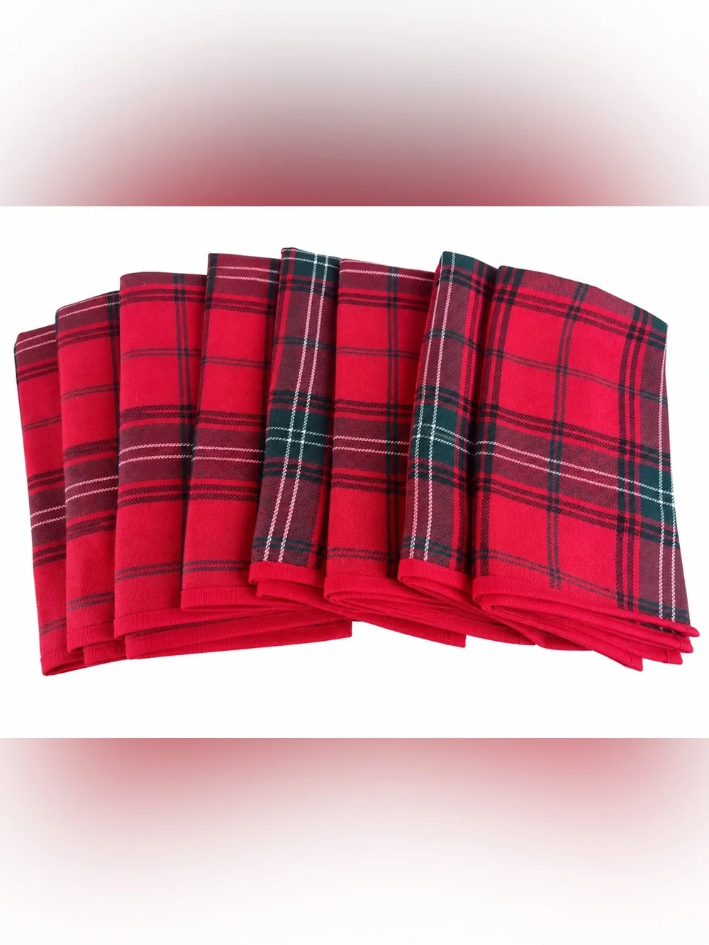 Williams Sonoma Red Tartan Plaid Napkins Set of 8 Linen Cotton Christmas